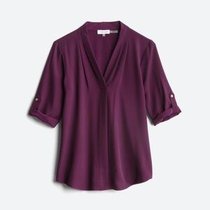 NWT Calvin Klein V Neck Rolled Sleeve Blouse